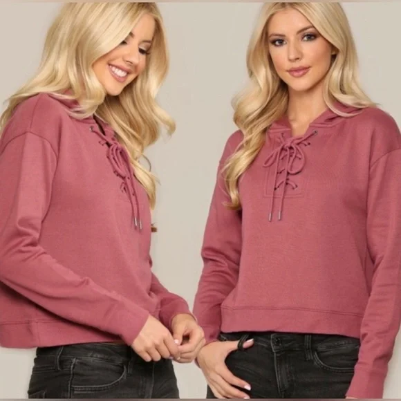 Women's Lace-Up Rose Hoodie - Picture 2 of 5